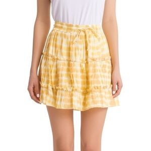 NWT Akaiv Tie Dye Tiered Ruffle Skirt Gold & White Size S